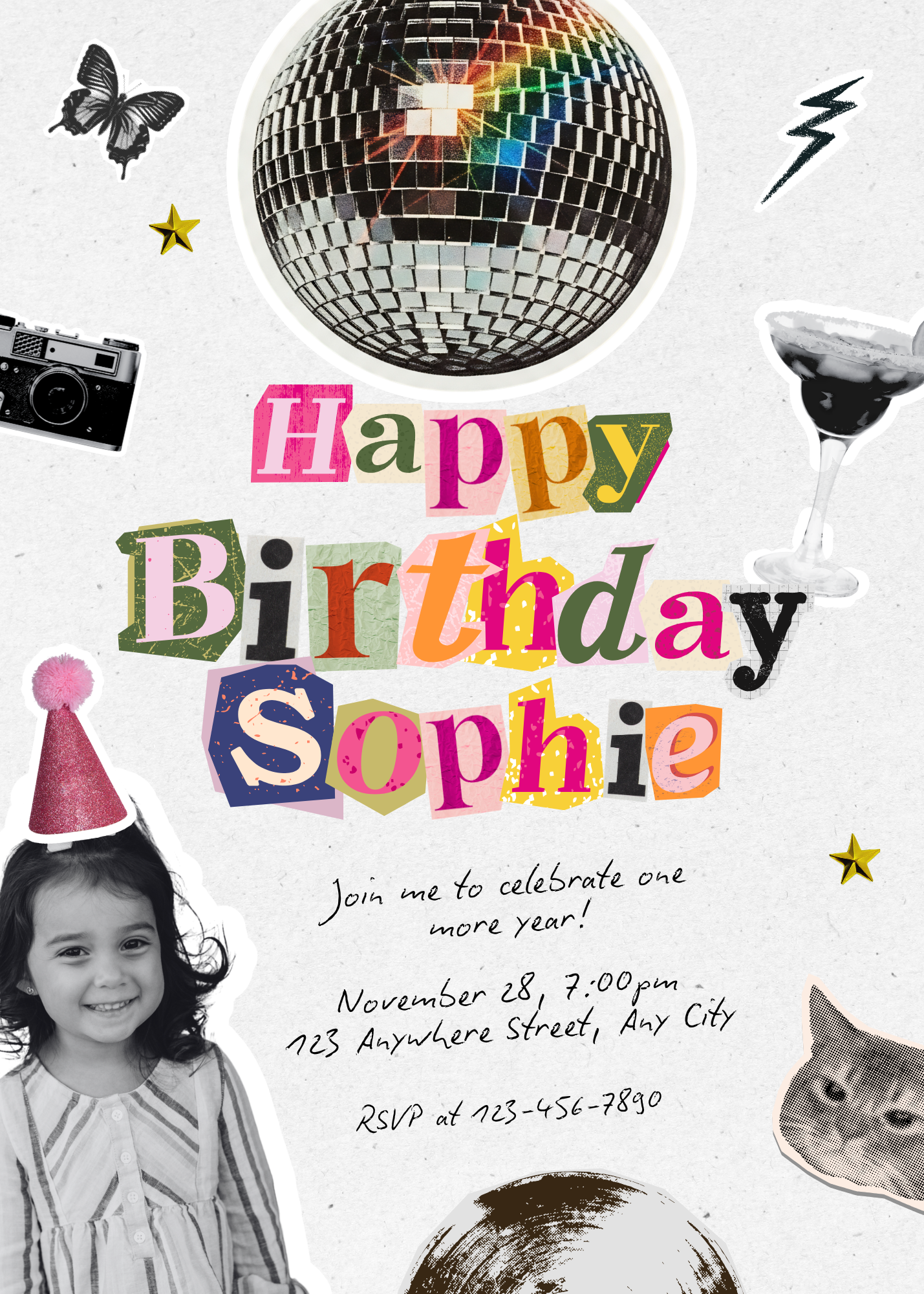 70's Themed Birthday Invitation- Editable and Printable Digital Download