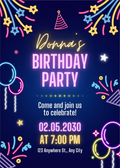 Neon Birthday Invitations- Digital and Printable Download
