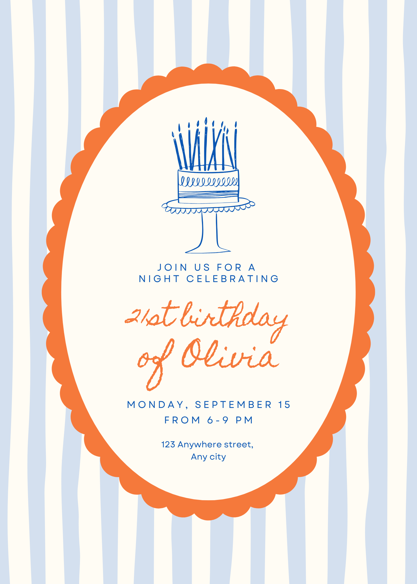 Whimsical Orange and Blue Birthday Invitation – Editable and Printable Digital Download